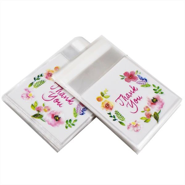100Pcs Plastic Bags Thank you Cookie&Candy Bag Self-Adhesive For Wedding Birthday Party Gift Bag Biscuit Baking Packaging Bag