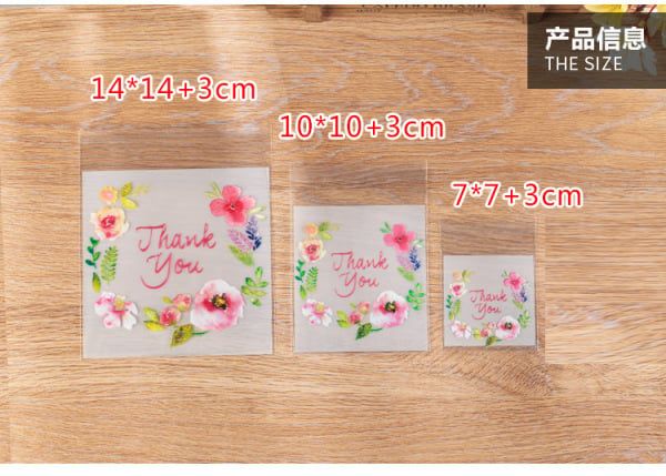 100Pcs Plastic Bags Thank you Cookie&Candy Bag Self-Adhesive For Wedding Birthday Party Gift Bag Biscuit Baking Packaging Bag
