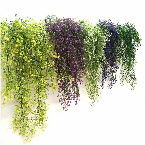 Hoomall Green Purple Artificial Plant Silk Rattan Wall Flower Plant Wedding Party Decoration Fake Flowers Vine Home Decor Xmas