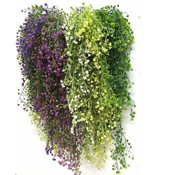 Hoomall Green Purple Artificial Plant Silk Rattan Wall Flower Plant Wedding Party Decoration Fake Flowers Vine Home Decor Xmas