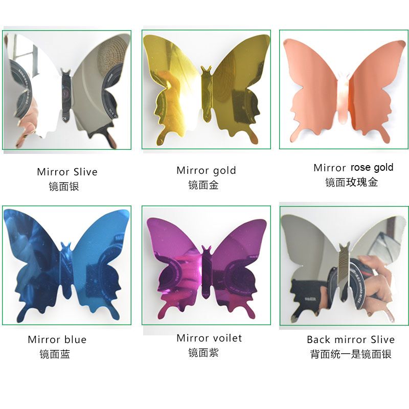 12PCS Butterflies PVC 3D Mirror Wall Stickers For Kids Room Art Christmas DIY Home Decors Stickers