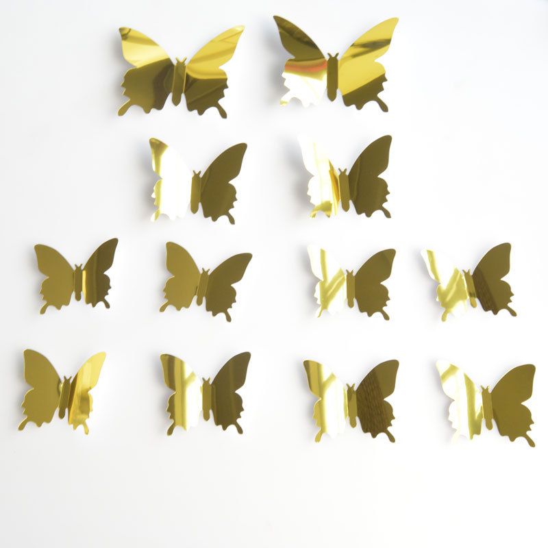 12PCS Butterflies PVC 3D Mirror Wall Stickers For Kids Room Art Christmas DIY Home Decors Stickers