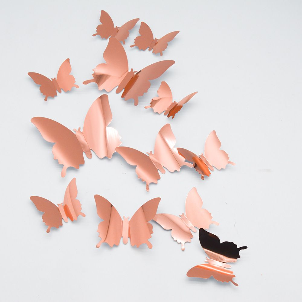 12PCS Butterflies PVC 3D Mirror Wall Stickers For Kids Room Art Christmas DIY Home Decors Stickers