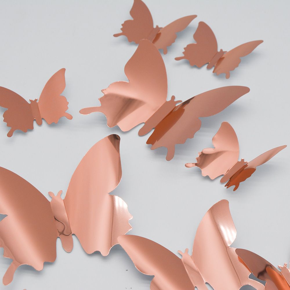 12PCS Butterflies PVC 3D Mirror Wall Stickers For Kids Room Art Christmas DIY Home Decors Stickers