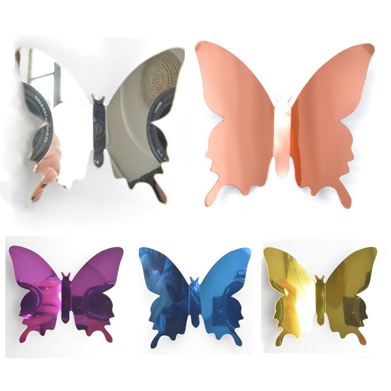 12PCS Butterflies PVC 3D Mirror Wall Stickers For Kids Room Art Christmas DIY Home Decors Stickers
