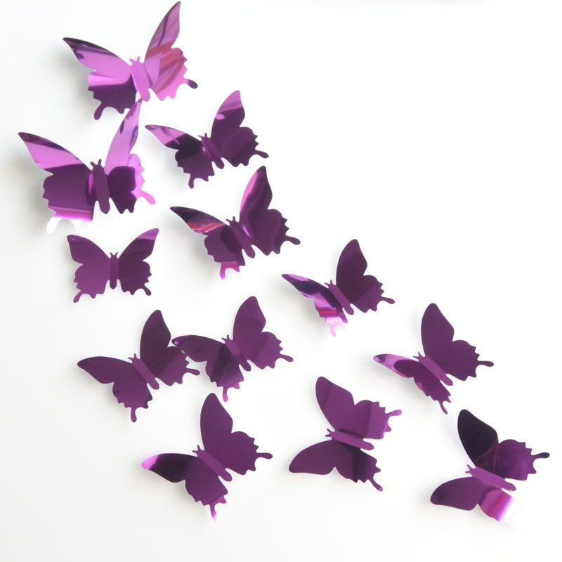12PCS Butterflies PVC 3D Mirror Wall Stickers For Kids Room Art Christmas DIY Home Decors Stickers