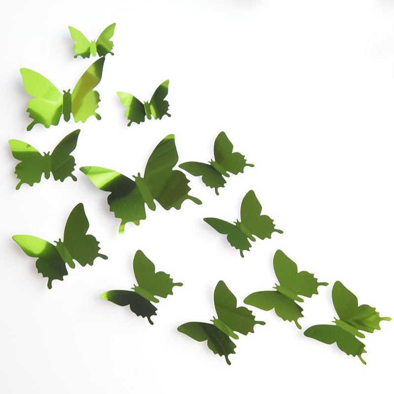 12PCS Butterflies PVC 3D Mirror Wall Stickers For Kids Room Art Christmas DIY Home Decors Stickers
