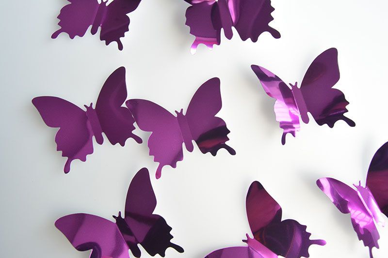 12PCS Butterflies PVC 3D Mirror Wall Stickers For Kids Room Art Christmas DIY Home Decors Stickers
