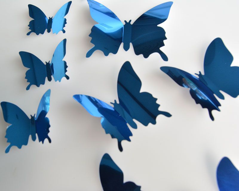 12PCS Butterflies PVC 3D Mirror Wall Stickers For Kids Room Art Christmas DIY Home Decors Stickers