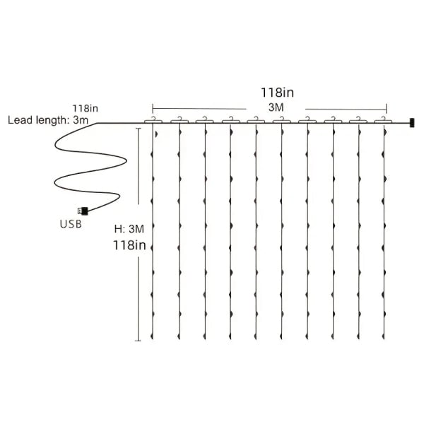 1pc Curtain Light 300 LEDs Window String Light Christmas Wedding Party Decorations3*3m