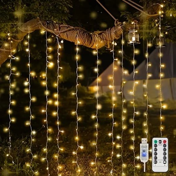 1pc Curtain Light 300 LEDs Window String Light Christmas Wedding Party Decorations3*3m