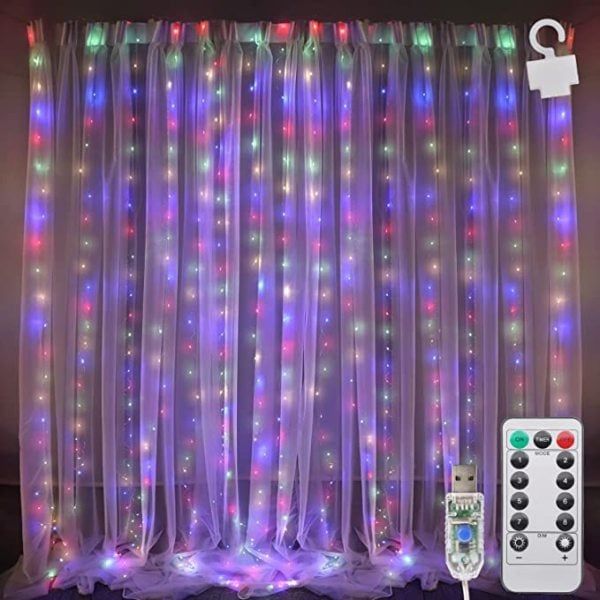 1pc Curtain Light 300 LEDs Window String Light Christmas Wedding Party Decorations3*3m