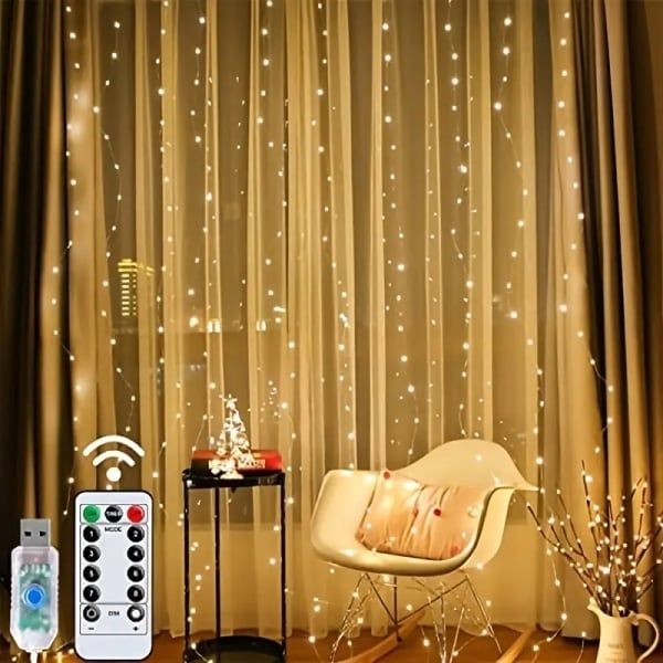 1pc Curtain Light 300 LEDs Window String Light Christmas Wedding Party Decorations3*3m