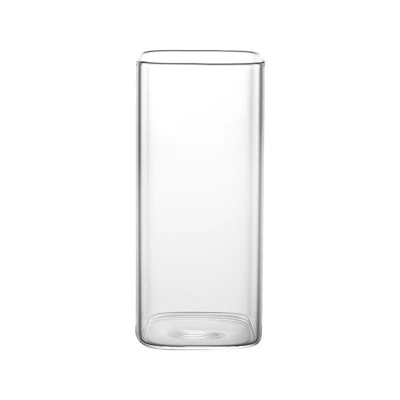 1 square heat-resistant glass cup with lid and straw, transparent milk tea and juice cup, home bar beverage cup