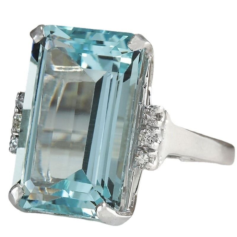 Fashionable square champagne crystal design women's engagement ring wedding ring