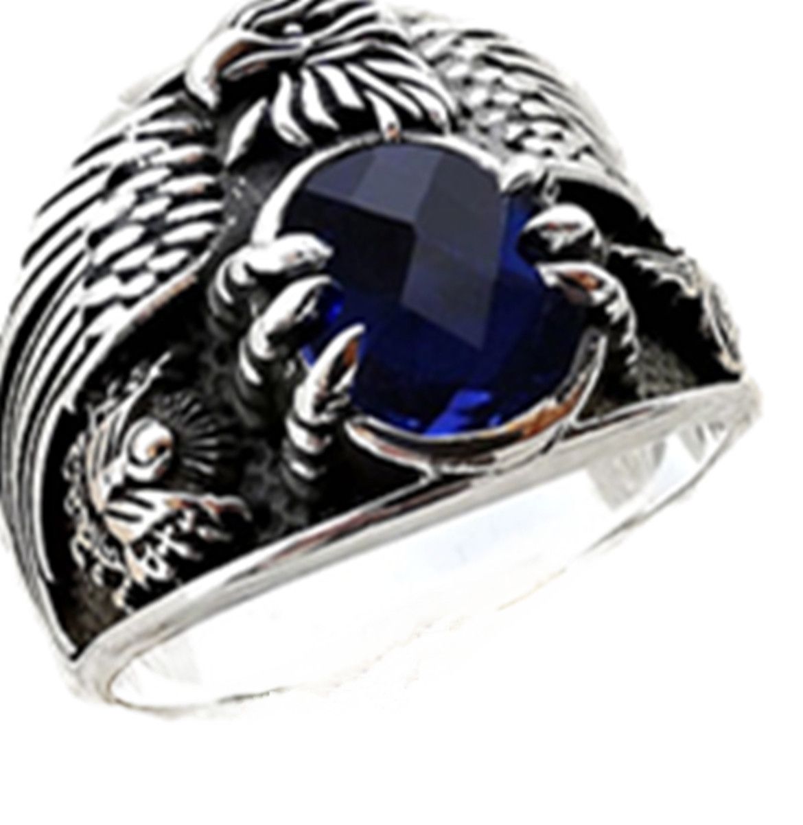Vintage men's silver plated eagle head ring, domineering punk style trendy ring