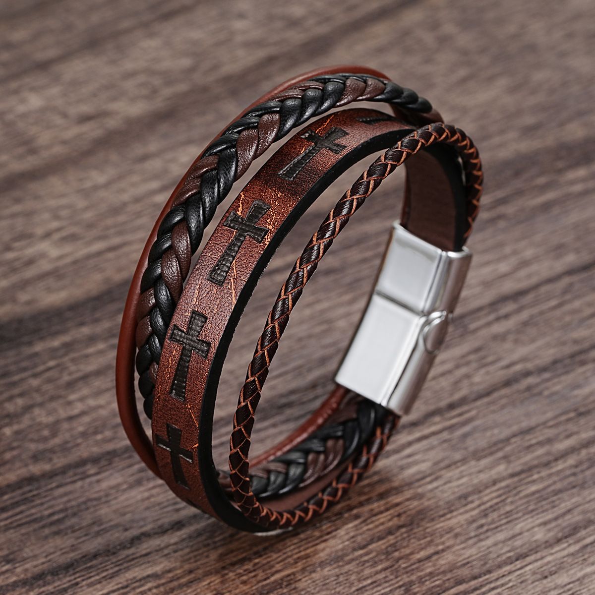 New Classic Men's Bracelet Multilayer Hand Woven Leather Bracelet Male Jewelry Bangle