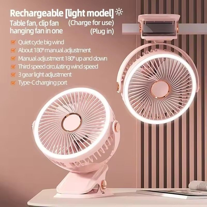 Wireless Electric Fan With LED Light Rechargeable/Plug In Desktop Summer Portable Camping Fan Air Circulator Clip-on Home Fan