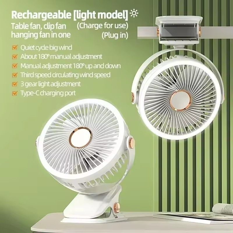 Wireless Electric Fan With LED Light Rechargeable/Plug In Desktop Summer Portable Camping Fan Air Circulator Clip-on Home Fan