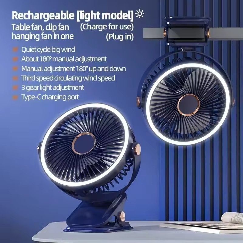 Wireless Electric Fan With LED Light Rechargeable/Plug In Desktop Summer Portable Camping Fan Air Circulator Clip-on Home Fan