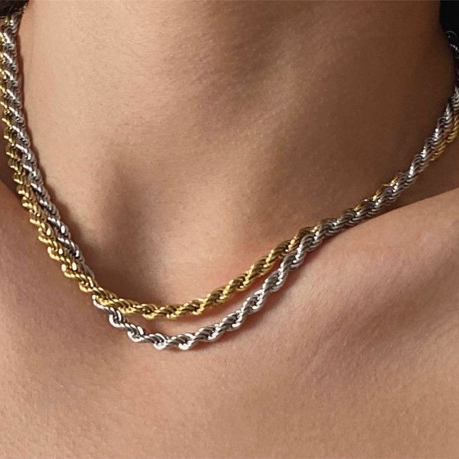New Simple Classic Men's and Women's Rope Chain Necklace Casual Punk Stainless Steel Twisted Cuban Chain Jewelry