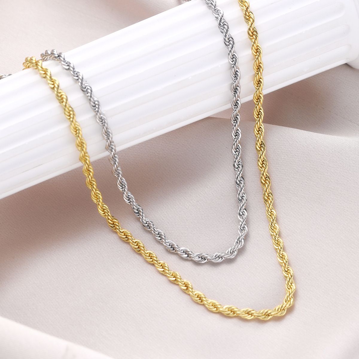 New Simple Classic Men's and Women's Rope Chain Necklace Casual Punk Stainless Steel Twisted Cuban Chain Jewelry