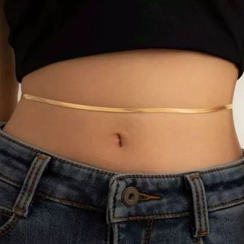 Herringbone Belly Chain for Women Waist Chain Belt Single Layer Body Chain Silver Gold Sexy Thin Chain Jewelry Retro Gift