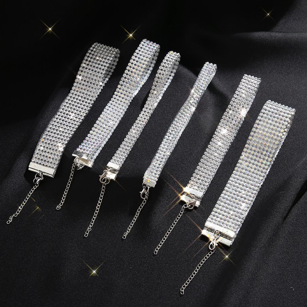 Fashion Style Women Bundle Neck Element Diamante Necklace Jewelry Punk Hip Hop Choker Inlay Rhinestone Collar