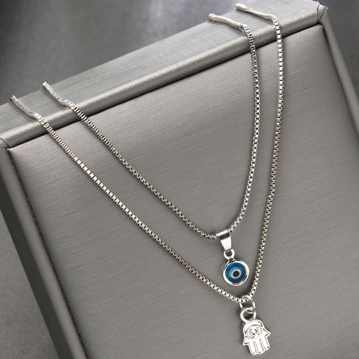 New Double Layer Simple Evil Eye Pendant Necklace Ladies fashion Charm Party Clavicle Chain