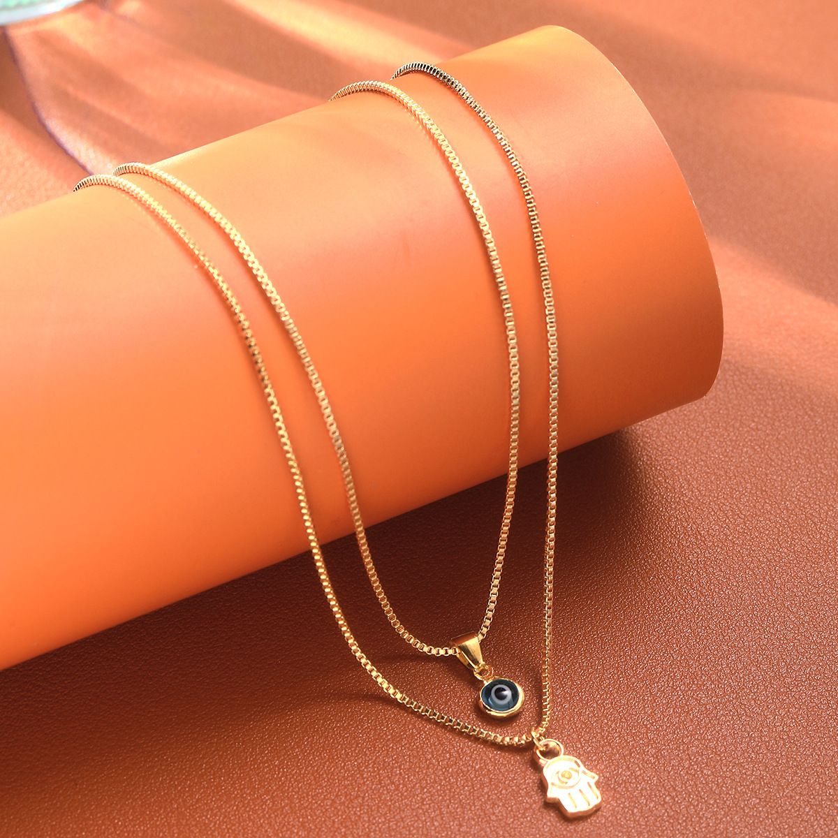 New Double Layer Simple Evil Eye Pendant Necklace Ladies fashion Charm Party Clavicle Chain