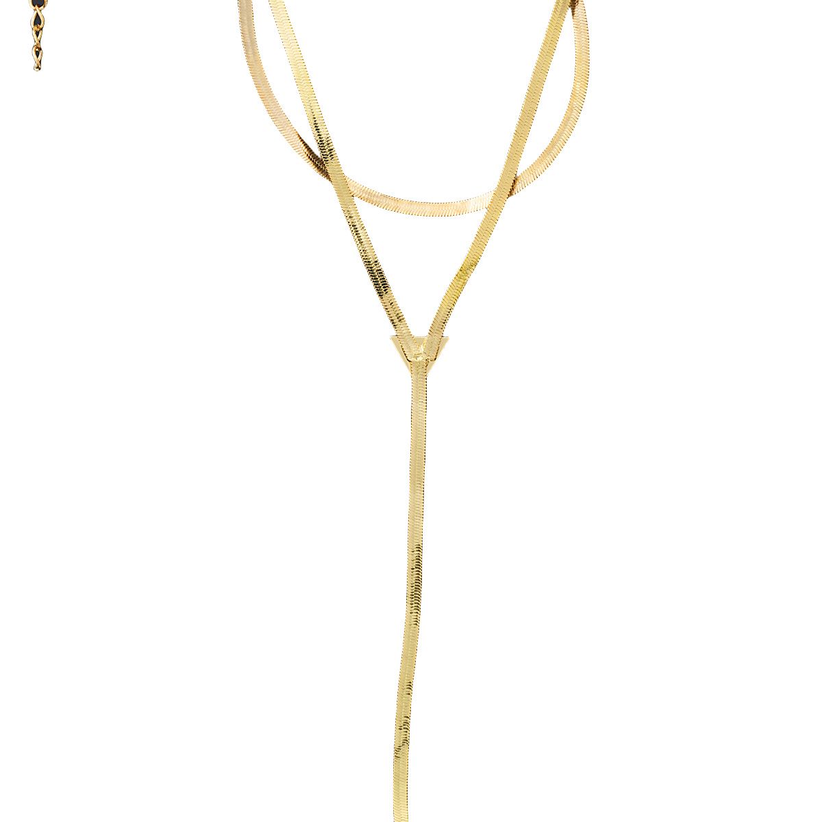 2 Pcs Cold Color Long Double Layered Layered V-shaped Tassel Necklace Set Punk Simple Design Clavicle Chain Jewelry 
﻿