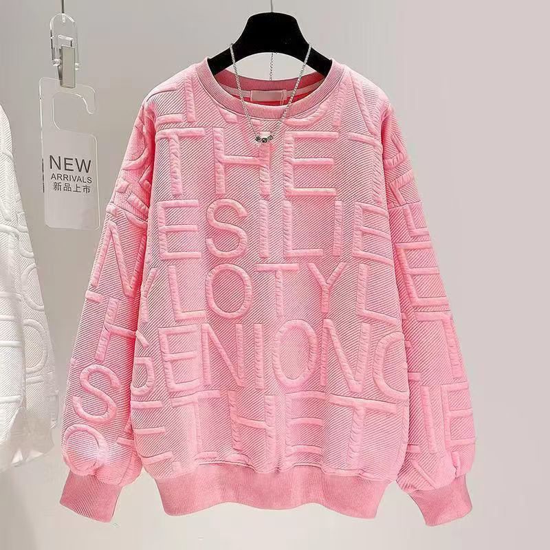 Women's hoodie spring and autumn round neck loose letter thin top pullover long sleeved