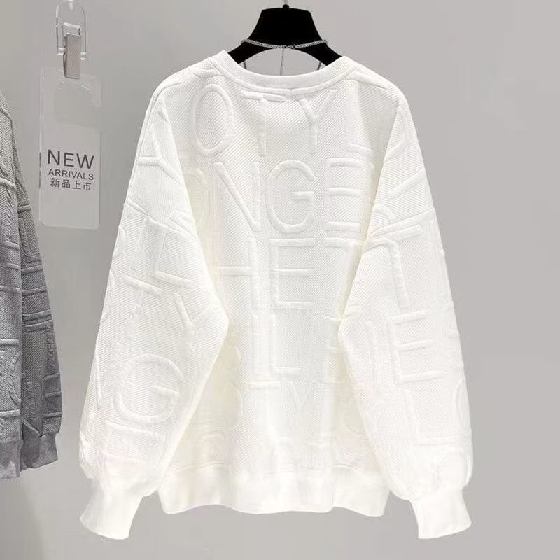 Women's hoodie spring and autumn round neck loose letter thin top pullover long sleeved