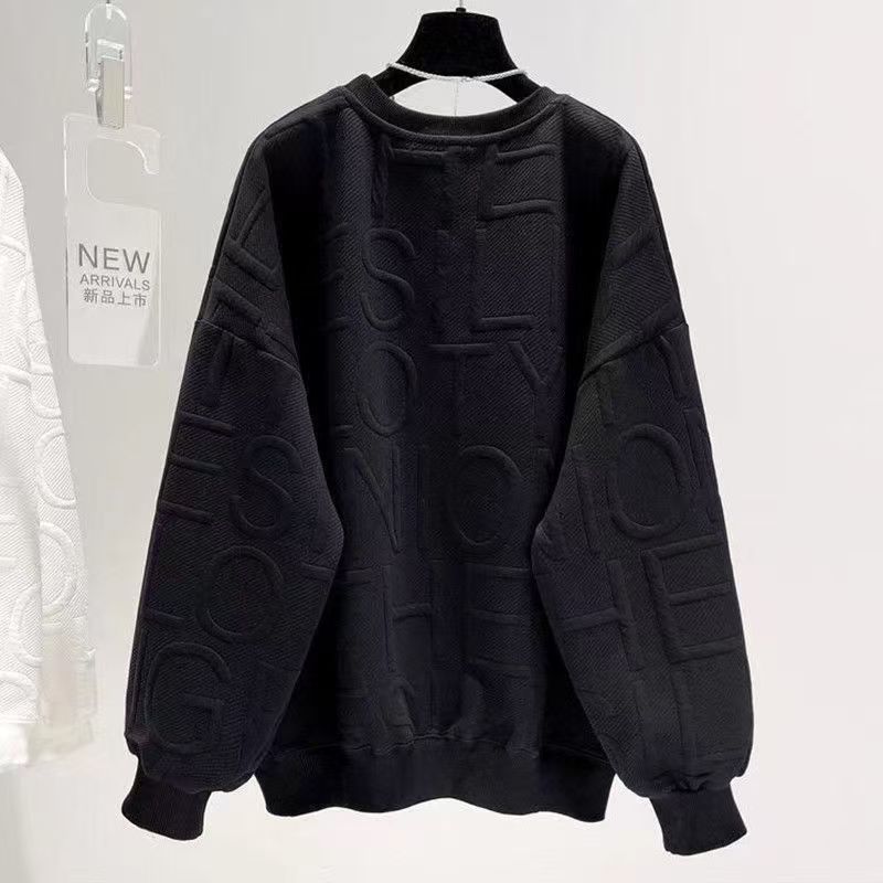 Women's hoodie spring and autumn round neck loose letter thin top pullover long sleeved