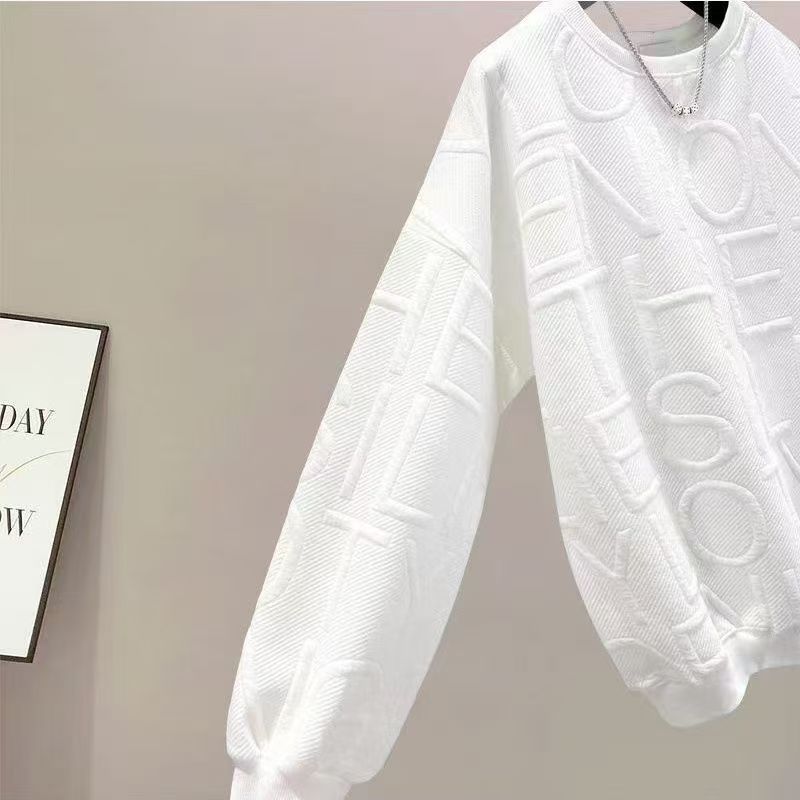 Women's hoodie spring and autumn round neck loose letter thin top pullover long sleeved