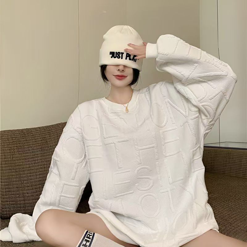 Women's hoodie spring and autumn round neck loose letter thin top pullover long sleeved