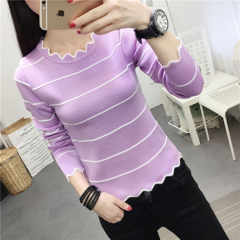 Women's New Striped Knitted Sweater With Long Sleeves