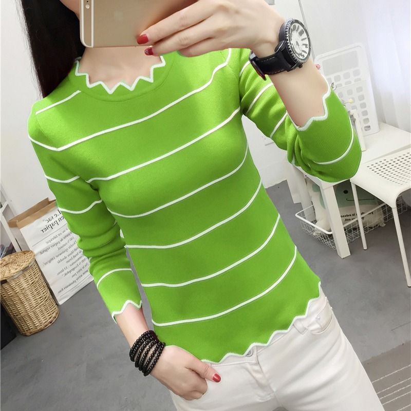Women's New Striped Knitted Sweater With Long Sleeves
