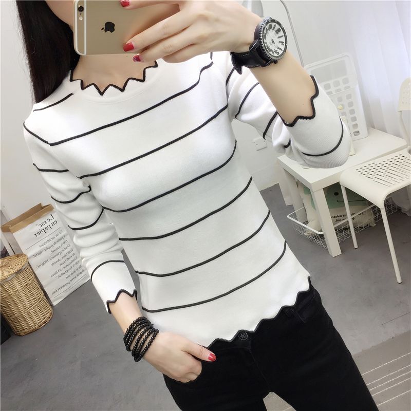Women's New Striped Knitted Sweater With Long Sleeves