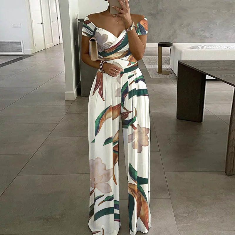New Commuting Printed Wide Leg Women's Jumpsuit
