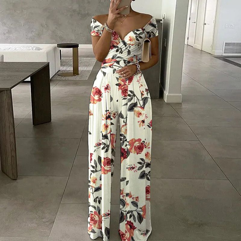 New Commuting Printed Wide Leg Women's Jumpsuit