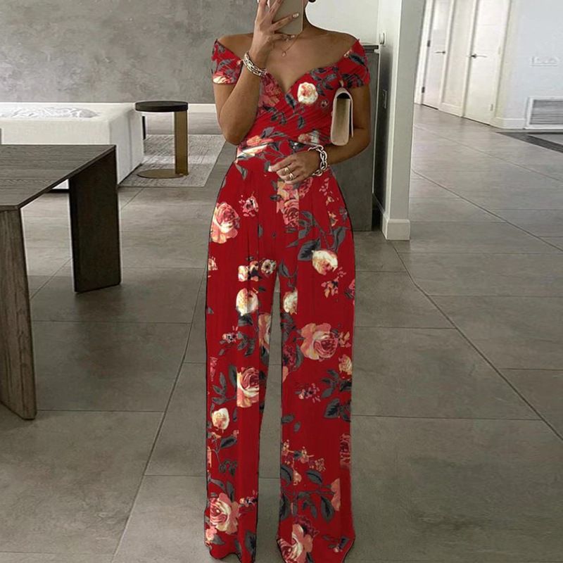 New Commuting Printed Wide Leg Women's Jumpsuit