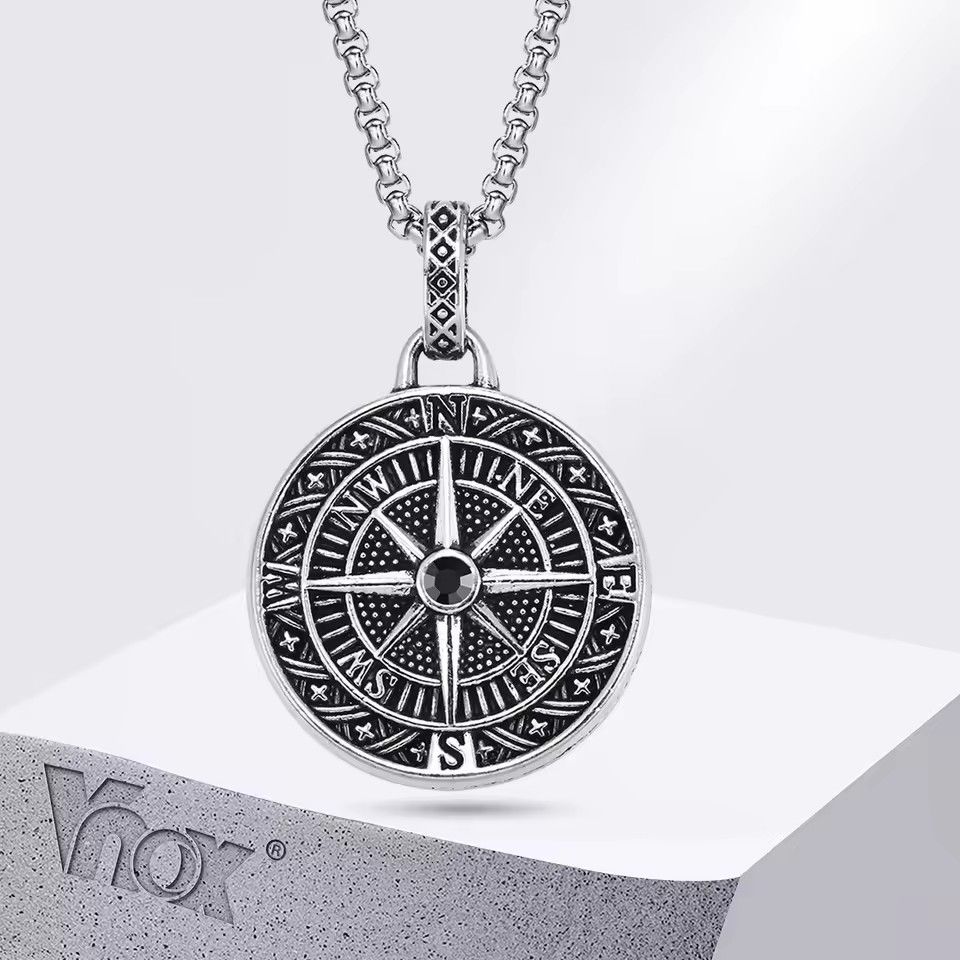 Quality Fashionable Medal Necklace Pendant Pirate Ship Compass Personality Men\'s Necklace Pendant Hip Hop Jewelry Trend Jewelry