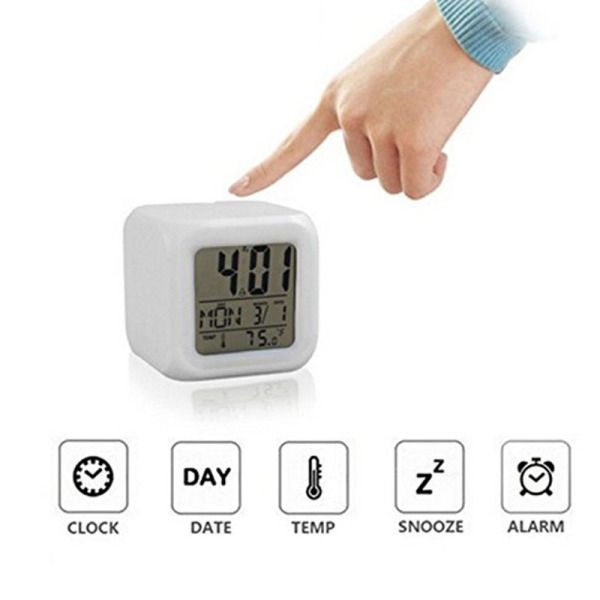 LED Alarm Colock 7 Colors Changing Digital Desk Gadget Digital Alarm Thermometer Night Glowing Cube led Clock Home