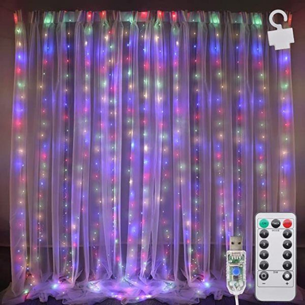 1pc Curtain Light 300 LEDs Window String Light Christmas Wedding Party Decorations3*3m