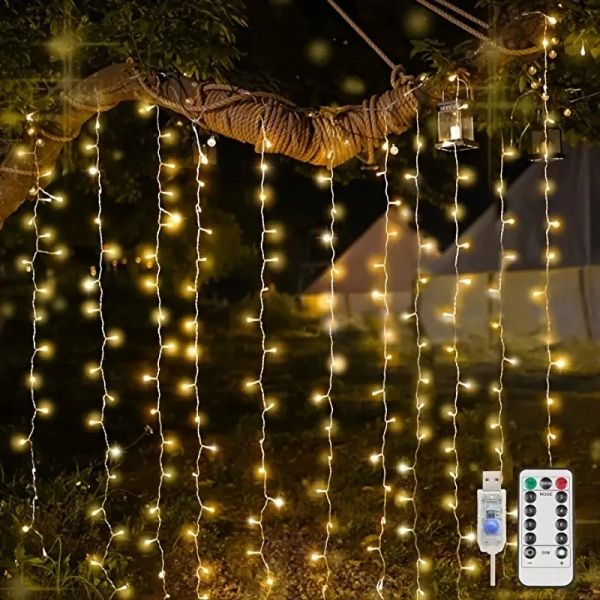 1pc Curtain Light 300 LEDs Window String Light Christmas Wedding Party Decorations3*3m