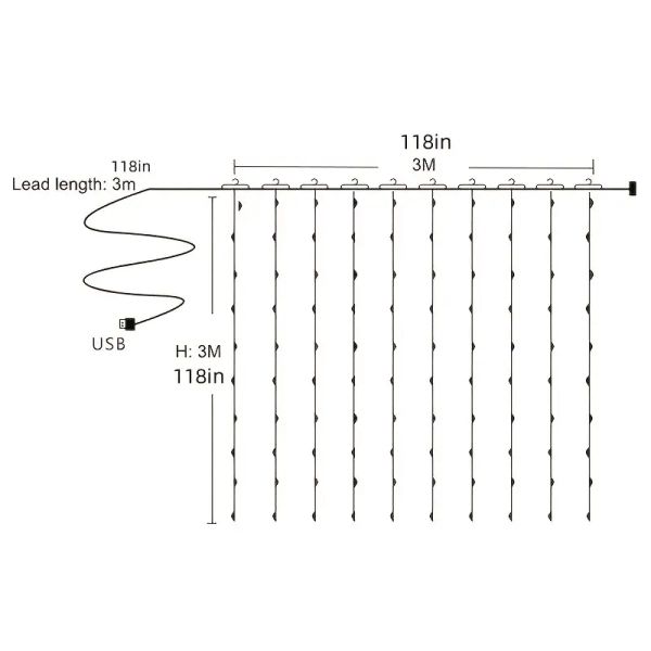 1pc Curtain Light 300 LEDs Window String Light Christmas Wedding Party Decorations3*3m