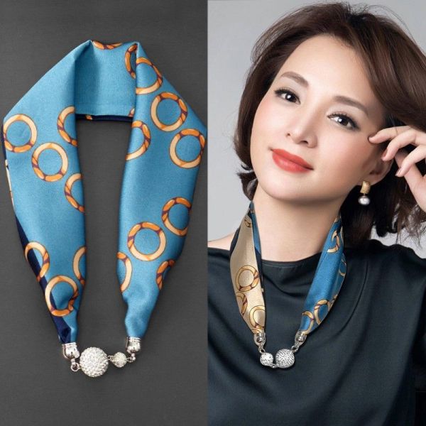 Women's Spring Summer Silk Like Small Scarf Necklace Shirt Collar Scarf Fashion Hair Band Wrist Scarves