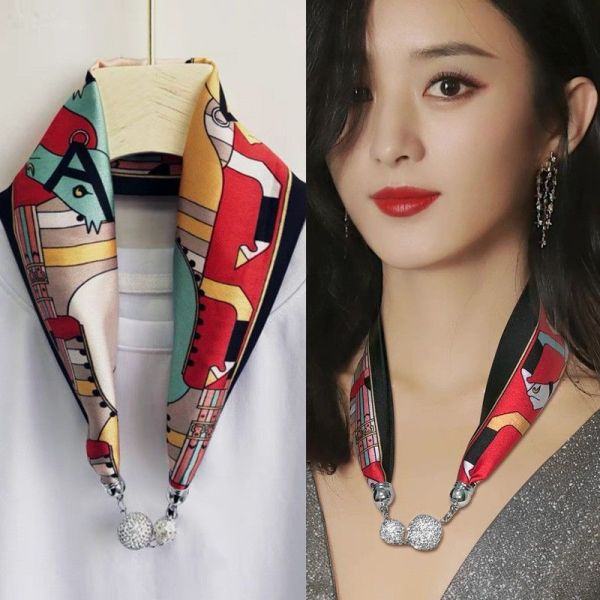 Women's Spring Summer Silk Like Small Scarf Necklace Shirt Collar Scarf Fashion Hair Band Wrist Scarves