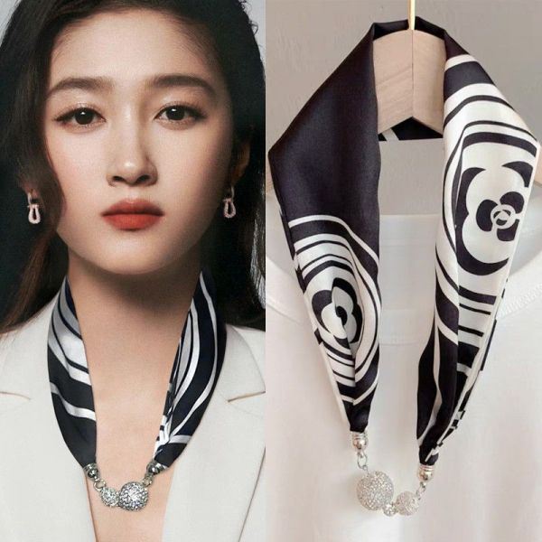 Women's Spring Summer Silk Like Small Scarf Necklace Shirt Collar Scarf Fashion Hair Band Wrist Scarves